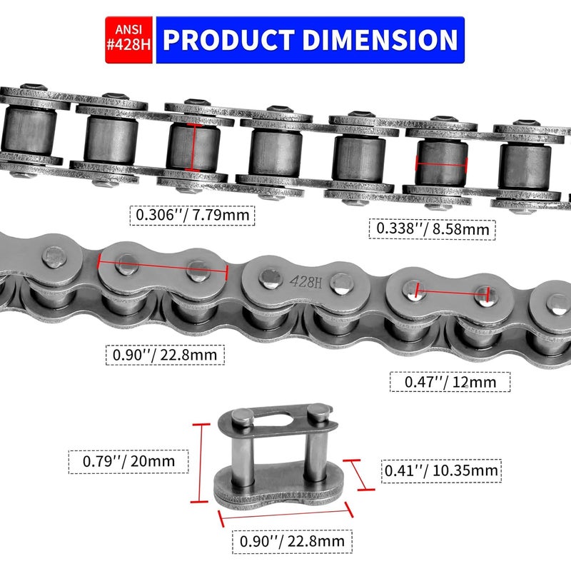 Belleone 428H Heavy Duty Drive Chain - 132 Links with Chain Breaker, Suits 50-125cc ATV, Dirt, Mini, Scooter, Pit and Go Kart Bikes - Includes 5 Master Links - Image 2
